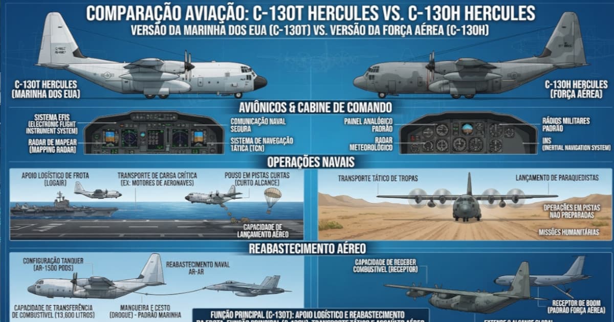 C-130T vs C-130H: Entenda as Diferenças de Aviônicos, Operação Naval e Reabastecimento no Ar